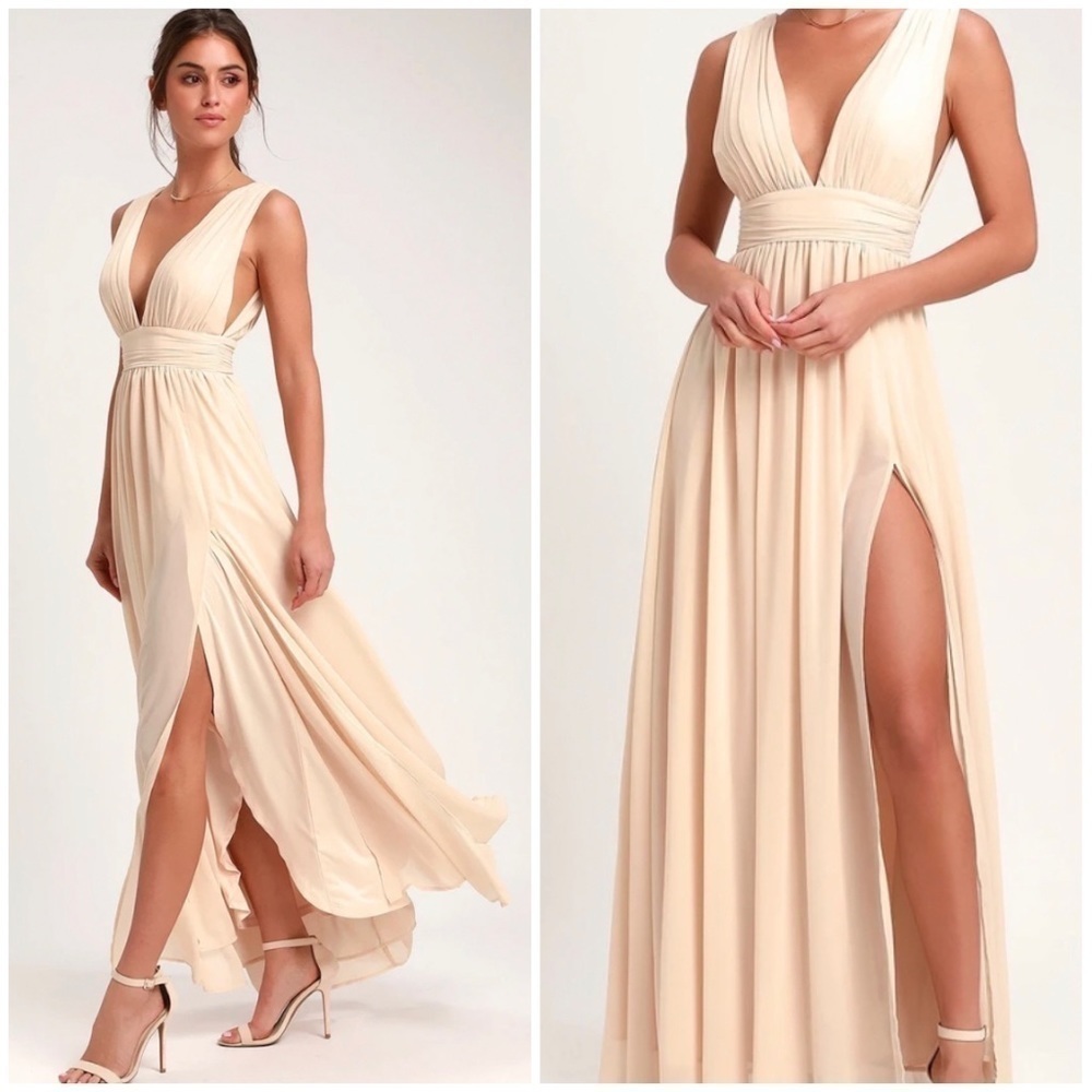 Lulu’s Heavenly Hues Cream Maxi Dress